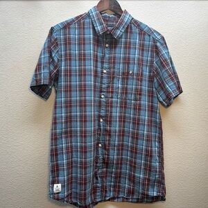 Men's Blue and Red Plaid Shirt